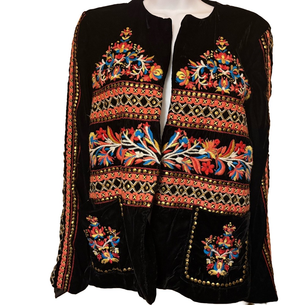 ZARA Velvet Embroidered Statement Jacket Boho Folk Blazer